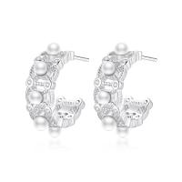 Cubic Zirconia Micro Pave Sterling Silver Earring 925 Sterling Silver with Shell Pearl fashion jewelry & micro pave cubic zirconia & for woman nickel lead & cadmium free Sold By Pair