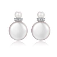 Cubic Zirconia Micro Pave Sterling Silver Earring, 925 Sterling Silver, with Shell Pearl, fashion jewelry & micro pave cubic zirconia & for woman, nickel, lead & cadmium free, 12x19mm, Sold By Pair