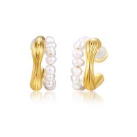 925 Sterling Silver Stud Earrings, with Freshwater Pearl & Brass, plated, fashion jewelry & for woman, more colors for choice, nickel, lead & cadmium free, 8x19mm, Sold By Pair