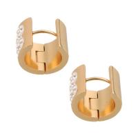 Stainless Steel Lever Back Earring, 304 Stainless Steel, fashion jewelry & for woman & with rhinestone, gold, 15x17x12mm, Sold By Pair