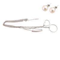 Fashion Stainless Steel Jewelry Sets Stud Earring & necklace 304 Stainless Steel with Plastic Pearl 2 pieces & fashion jewelry & for woman Length Approx 18.3 Inch Sold By Set