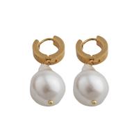 Huggie Hoop Drop Ohrringe, 304 Edelstahl, mit Kunststoff Perlen, Modeschmuck & für Frau, 40x14x8mm, verkauft von Paar