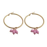 Stainless Steel Drop Earring, 304 Stainless Steel, with Plastic, fashion jewelry & for woman, golden, 59x44x2mm, Sold By Pair