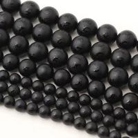 Natürliche schwarze Achat Perlen, Schwarzer Achat, rund, DIY & verschiedene Muster für Wahl & satiniert, schwarz, 6mm, ca. 64PCs/Strang, verkauft per ca. 38 cm Strang