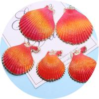 Shell Pendants, with Brass, gold color plated, dyed & DIY, reddish orange, Length about 37-51mm,Hight about 42-57mm, 5PCs/Bag, Sold By Bag