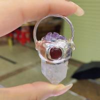 Quartz Gemstone Pendants Clear Quartz with Cats Eye & Amethyst & Zinc Alloy silver color plated DIY mixed colors Sold By PC