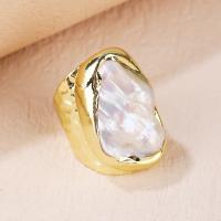 Brass Finger Ring, with Freshwater Pearl, Baroque, gold color plated, for woman, mixed colors, Sold By PC