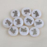 Natürliche weiße Muschelperlen, 12 Zeichen des Sternzeichens, DIY & verschiedene Muster für Wahl, weiß, 11.10x5.30mm, Bohrung:ca. 0.6mm, 10PCs/Tasche, verkauft von Tasche