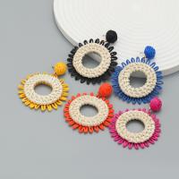 Earring Jewelry, Rafidah Grass, with Rattan & Tibetan Style, Flower, handmade, fashion jewelry & for woman, more colors for choice, 66x52mm, Sold By Pair