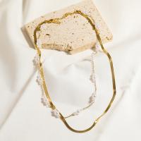 Edelstahl Schmuck Halskette, 304 Edelstahl, mit Kunststoff Perlen, mit Verlängerungskettchen von 4.1cm, plattiert, Modeschmuck & für Frau, Goldfarbe, frei von Nickel, Blei & Kadmium, 13x14mm, Länge:ca. 43.4 Millimeter, verkauft von PC