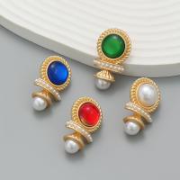 Tibetan Style Stud Earring, with Resin & Plastic Pearl, fashion jewelry & for woman, more colors for choice, nickel, lead & cadmium free, 31x29mm, Sold By Pair