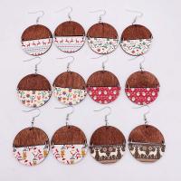 Christmas Earrings Wood handmade Christmas Design & fashion jewelry & for woman 64mm Sold By Pair