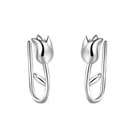 925 Sterling Silver Earring Hook, Flower, plated, for woman, platinum color, 13.50x4.20mm, Sold By Pair
