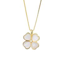 Cubic Zircon Micro Pave 925 Sterling Silver Necklace with Cats Eye with 5CM extender chain Four Leaf Clover plated micro pave cubic zirconia & for woman Length Approx 45 cm Sold By PC