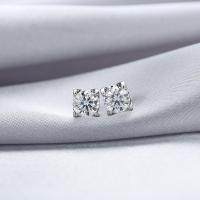 925 Sterling Silver Stud Earrings, with Moissanite, fashion jewelry & for woman, nickel, lead & cadmium free, Sold By Pair