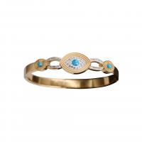 Titanium Steel Bangle with turquoise gold color plated Unisex & with rhinestone Inner Approx 54mm Sold By PC