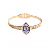 Titanium Steel Bangle, Evil Eye, gold color plated, Unisex & enamel & with rhinestone, Inner Diameter:Approx 54mm, Sold By PC