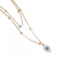 Titanium Steel Necklace, with 2inch extender chain, Evil Eye, gold color plated, Double Layer & oval chain & for woman & with rhinestone, Length:Approx 16.5 Inch, Sold By PC