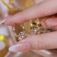 Brass Drop Earring Geometrical Pattern real gold plated for woman & with rhinestone & hollow Sold By Pair