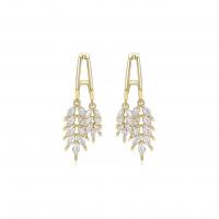 Brass Drop Earring, Wheat, real gold plated, for woman & with rhinestone, 40mm, Sold By Pair
