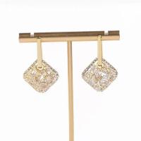 Brass Drop Earring Geometrical Pattern real gold plated micro pave cubic zirconia & for woman Sold By Pair