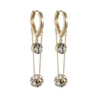 Brass Drop Earring, real gold plated, for woman & with rhinestone, 10x40mm, Sold By Pair