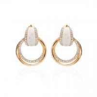 Brass Drop Earring Donut real gold plated for woman & enamel & with rhinestone & hollow Sold By Pair