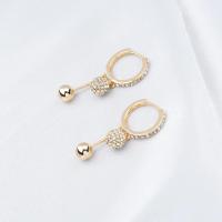 Brass Huggie Hoop Drop Earring real gold plated for woman & with rhinestone Sold By Pair
