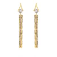 Brass Tassel Earring real gold plated micro pave cubic zirconia & for woman 75mm Sold By Pair