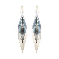 Brass Tassel Earring Geometrical Pattern real gold plated for woman & with rhinestone Sold By Pair