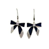 Zinc Alloy Drop Earring Bowknot gold color plated for woman & enamel & with rhinestone Sold By Pair