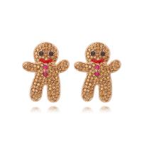 Tibetan Style Stud Earring, Gingerbread Man, Christmas Design & fashion jewelry & for woman & with rhinestone, nickel, lead & cadmium free, 31x24mm, Sold By Pair
