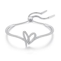 925 Sterling Silver Bangle Bracelet, with 1.97inch extender chain, fashion jewelry & micro pave cubic zirconia & for woman, nickel, lead & cadmium free, Length:Approx 11.81 Inch, Sold By PC
