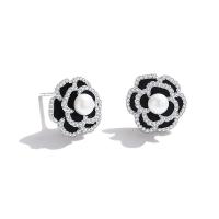 Cubic Zirconia Micro Pave Sterling Silver Earring, 925 Sterling Silver, with Freshwater Pearl, Flower, fashion jewelry & micro pave cubic zirconia & for woman, nickel, lead & cadmium free, 12x12mm, Sold By Pair