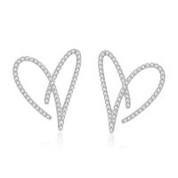 Cubic Zirconia Micro Pave Sterling Silver Earring, 925 Sterling Silver, Heart, fashion jewelry & micro pave cubic zirconia & for woman, nickel, lead & cadmium free, 25x28mm, Sold By Pair