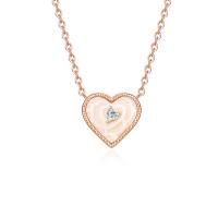 Cubic Zircon Micro Pave 925 Sterling Silver Necklace with White Shell with 1.97inch extender chain Heart Plating champagne gold fashion jewelry & micro pave cubic zirconia & for woman nickel lead & cadmium free Length Approx 15.74 Inch Sold By PC