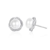 Cubic Zirconia Micro Pave Sterling Silver Earring, 925 Sterling Silver, with Freshwater Pearl, fashion jewelry & micro pave cubic zirconia & for woman, nickel, lead & cadmium free, 11x7x11mm, Sold By Pair