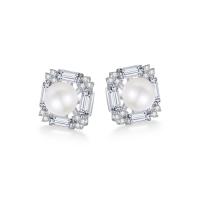 Cubic Zirconia Micro Pave Sterling Silver Earring 925 Sterling Silver with Freshwater Pearl fashion jewelry & micro pave cubic zirconia & for woman nickel lead & cadmium free Sold By Pair