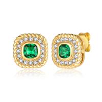 Cubic Zirconia Micro Pave Sterling Silver Earring 925 Sterling Silver with Emerald 18K gold plated fashion jewelry & micro pave cubic zirconia & for woman nickel lead & cadmium free Sold By Pair