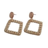 Earring Jewelry, Rattan, with Wood, fashion jewelry & for woman, 64x48x5mm, Sold By Pair