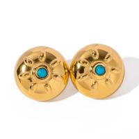 Stainless Steel Stud Earrings, 304 Stainless Steel, with turquoise, 18K gold plated, fashion jewelry & for woman, golden, 22.40mm, Sold By Pair