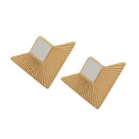 Stainless Steel Stud Earrings, 304 Stainless Steel, fashion jewelry & for woman & enamel, golden, 14x25x1mm, Sold By Pair