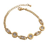 Stainless Steel Jewelry Bracelet, 304 Stainless Steel, with Glass Rhinestone, fashion jewelry & for woman, golden, 8x4mm, Length:Approx 7.83 Inch, Sold By PC