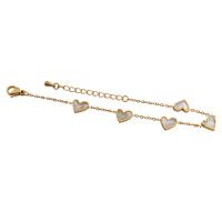 Stainless Steel Jewelry Bracelet, 304 Stainless Steel, with Shell, Heart, fashion jewelry & for woman, golden, 7x2mm, Length:Approx 7.8 Inch, Sold By PC