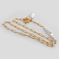 Edelstahl Schmuck Halskette, 304 Edelstahl, mit Kunststoff Perlen, Modeschmuck & für Frau, goldfarben, 8x2mm, Länge:ca. 16.93 ZollInch, verkauft von PC