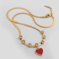 Stainless Steel Jewelry Necklace 304 Stainless Steel with Glass Rhinestone Heart fashion jewelry & for woman & enamel golden Length Approx 18.82 Inch Sold By PC