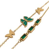 Stainless Steel Jewelry Bracelet, 304 Stainless Steel, with Glass Rhinestone & Malachite, Butterfly, fashion jewelry & for woman, golden, 20x4mm, Length:Approx 7.48 Inch, Sold By PC