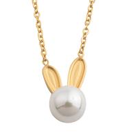 Stainless Steel Jewelry Necklace, 304 Stainless Steel, with Plastic Pearl, fashion jewelry & for woman, golden, 9x9mm, Length:Approx 17.95 Inch, Sold By PC