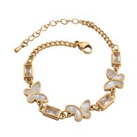 Stainless Steel Jewelry Bracelet 304 Stainless Steel with Glass Rhinestone & Shell Butterfly fashion jewelry & for woman golden Length Approx 8.66 Inch Sold By PC