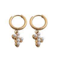 Huggie Hoop Drop Earring, 304 Stainless Steel, with Plastic Pearl, fashion jewelry & for woman, golden, 30x10x4mm, Sold By Pair